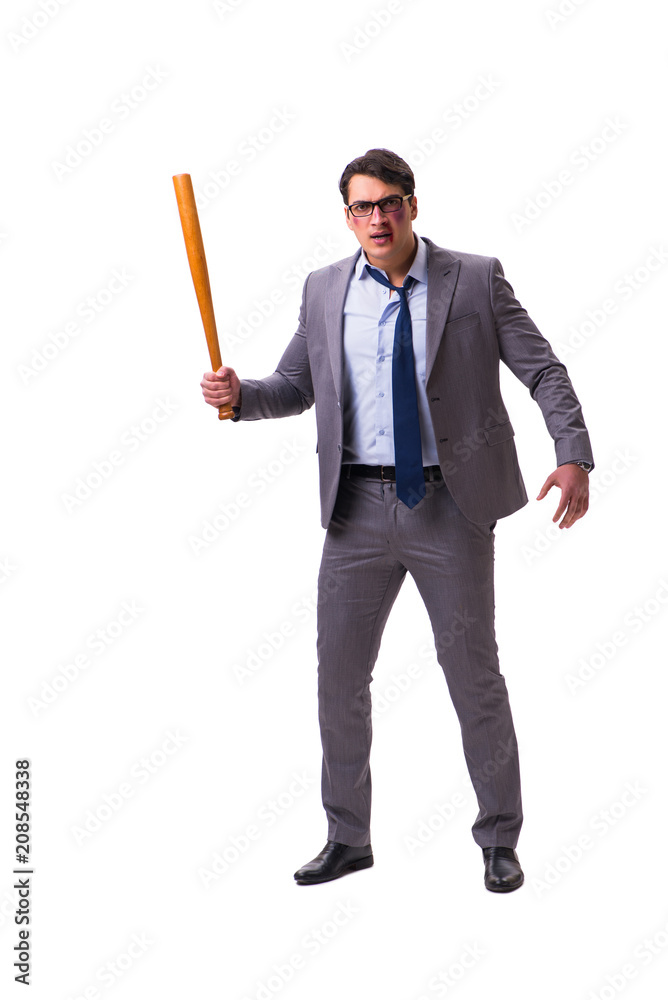 Businessman with baseball bat isolated on white Businessman with baseball bat isolated on white