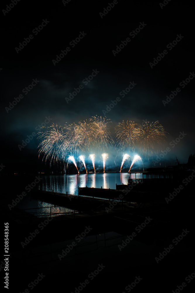 Beautiful colorful fireworks display on celebration night