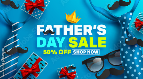 Father's Day Sale Promotion Poster or banner with open gift wrap paper concept.Promotion and shopping template for Father's Day.Vector illustration EPS10