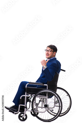 Businessman with wheelchair isolated on white background