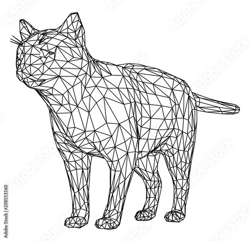 Cat polygonal lines illustration. Abstract vector cat on the white background