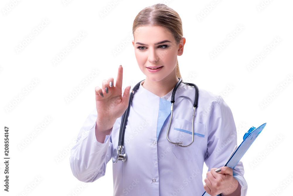 Young woman doctor isolated on white background Young woman doctor isolated on white background