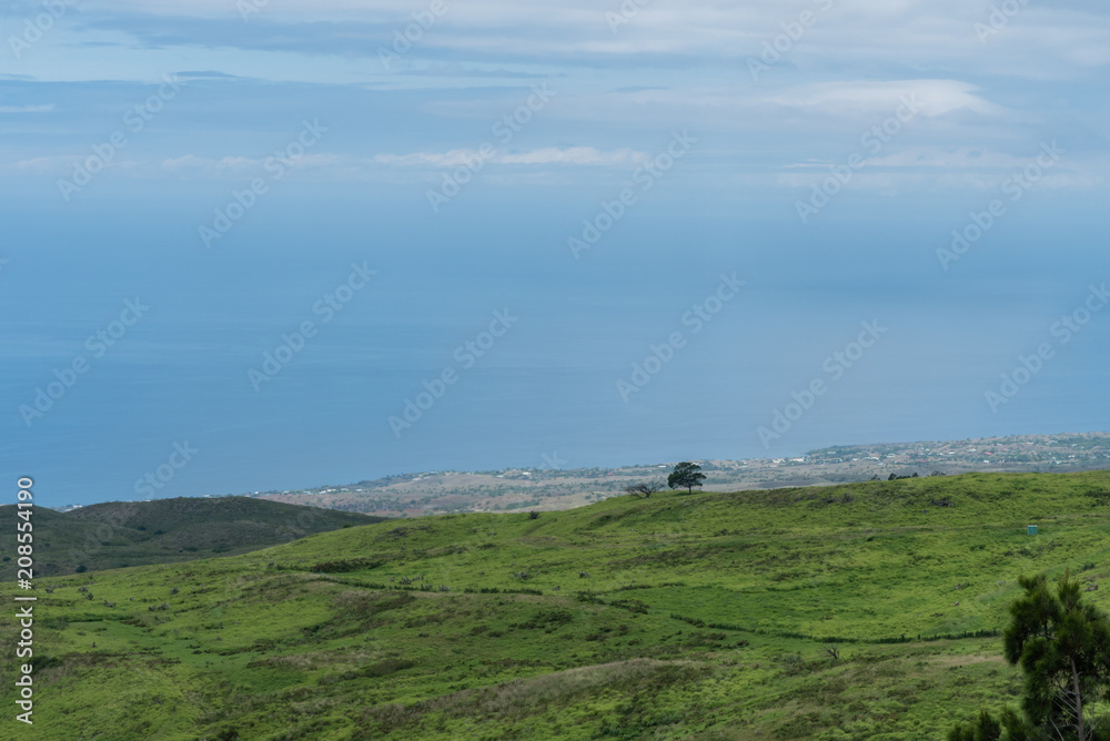 Panoramic view of the Kohala Coast on the Big Island of Hawaii taken from higher elevation