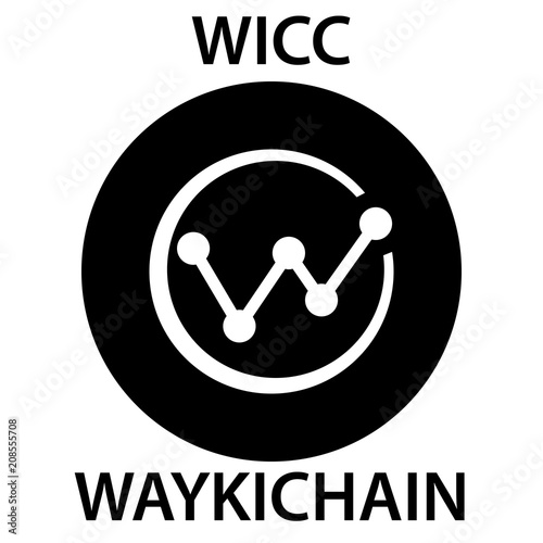 WaykiChain Coin cryptocurrency blockchain icon. Virtual electronic, internet money or cryptocoin symbol, logo