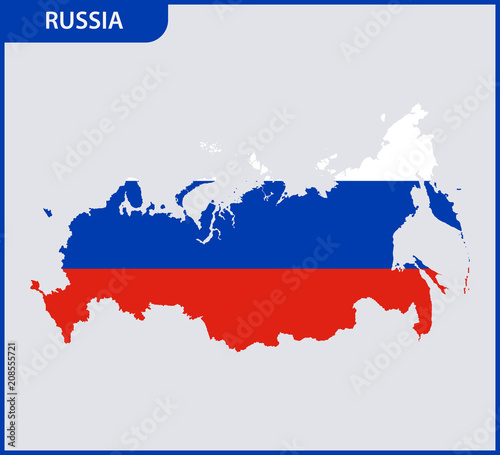 The detailed map of Russia. Russian Federation with National Flag