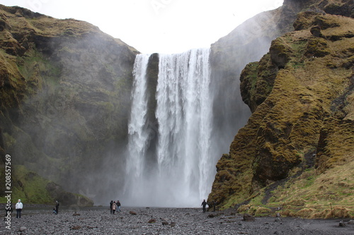 Skogafoss waterfall. Natural tourist attraction of Iceland. winter landscape on a sunny day. Amazing in nature