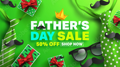 Father's Day Sale Promotion Poster or banner with open gift wrap paper concept.Promotion and shopping template for Father's Day.Vector illustration EPS10