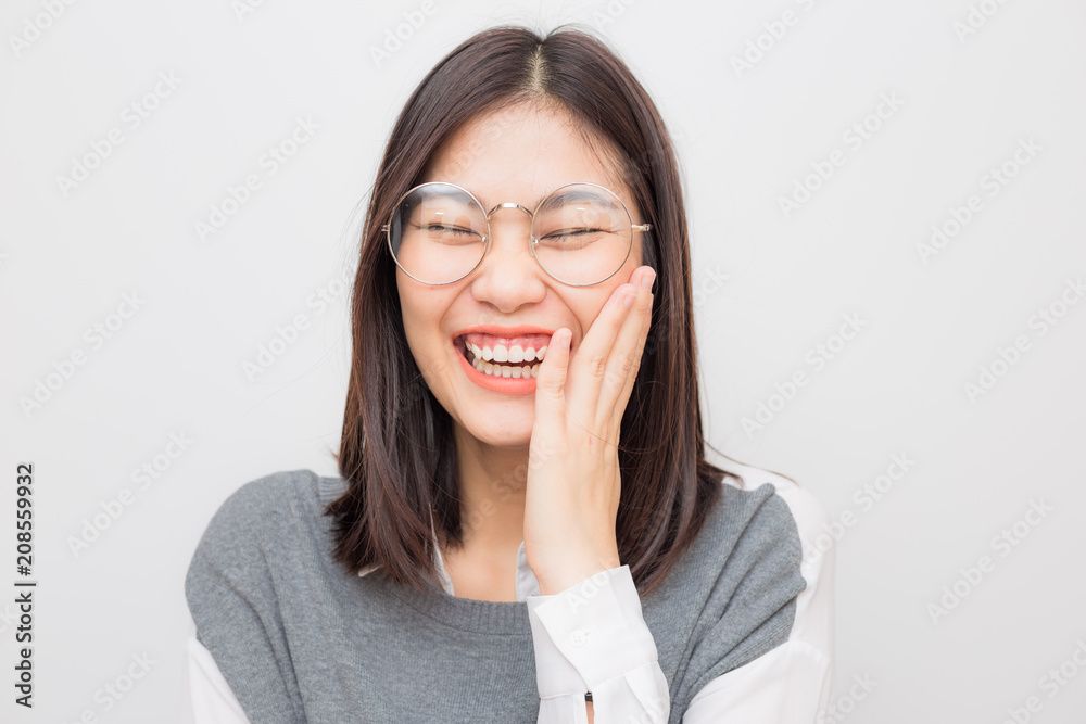 Happy cheerful asiam women smiling positive thinking concept - obrazy, fototapety, plakaty 