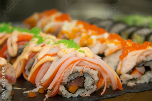 Set of sushi and maki roll - japanese food style