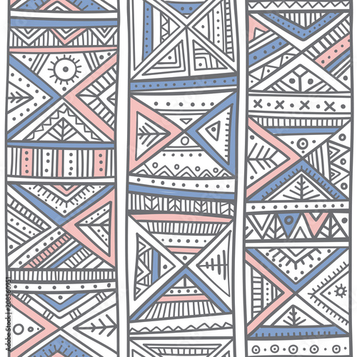 Tribal African seamless pattern in boho style with ethnic ornaments.