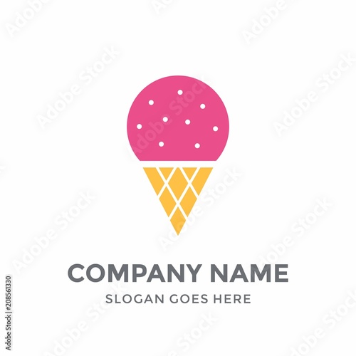 Ice Cream Cold Stawberry Cone Fresh Wafer Taste Gelato Logo Design Vector Template Concept Icon Silhouette