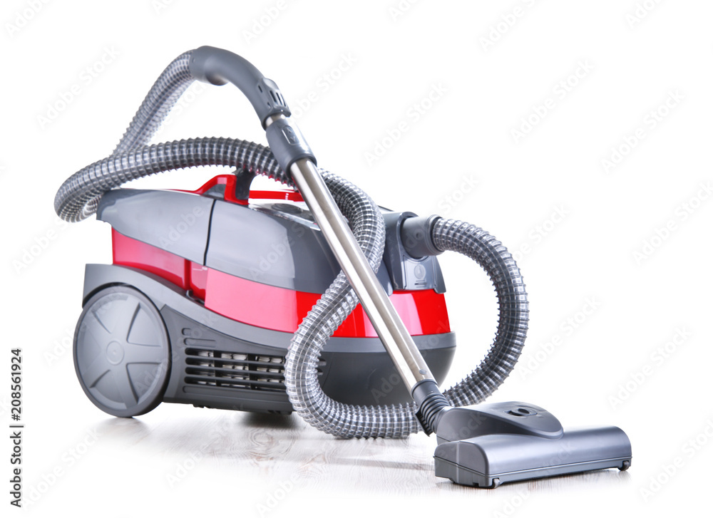 Canister vacuum cleaner for home use isolated on white