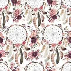 Wandcirkels Dromenvanger patronen Bohemian dromenvangers met aquarel bloemen  © Veris Studio