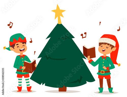 Santa Claus elf kids cartoon elf helpers vector christmas illustration children elves characters traditional costume