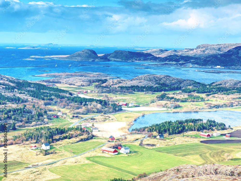 Fototapeta premium Bay with village and seascape view from island mountain.