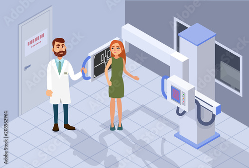 The patient is at the doctors reception. Vector illustration.