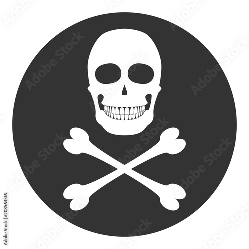 Skull and crossbones in circle. Black Spot symbol. Vector icon.