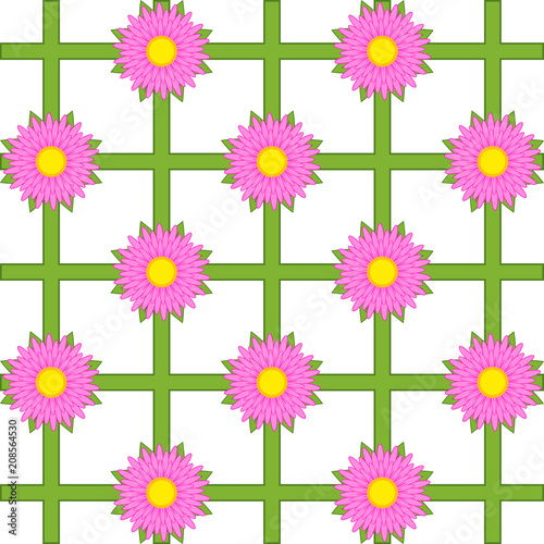 Pink flowers on green ribbons