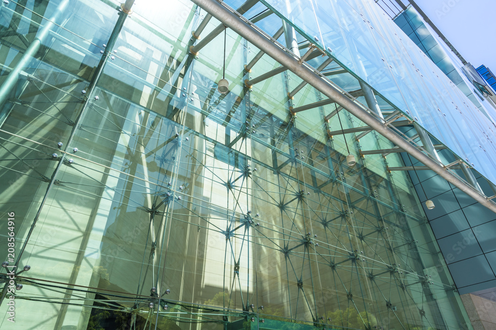 close up of modern glass building