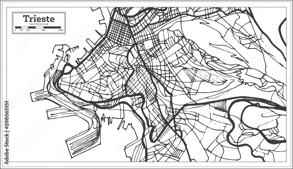 Trieste Italy City Map in Retro Style. Outline Map.