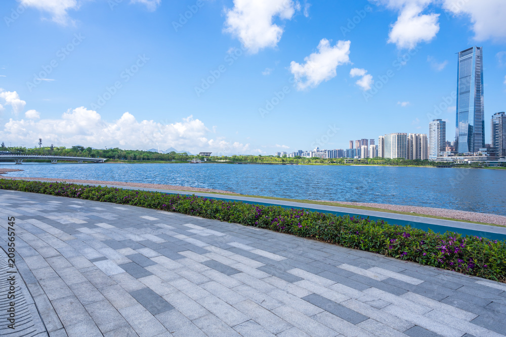 city skyline with empty square