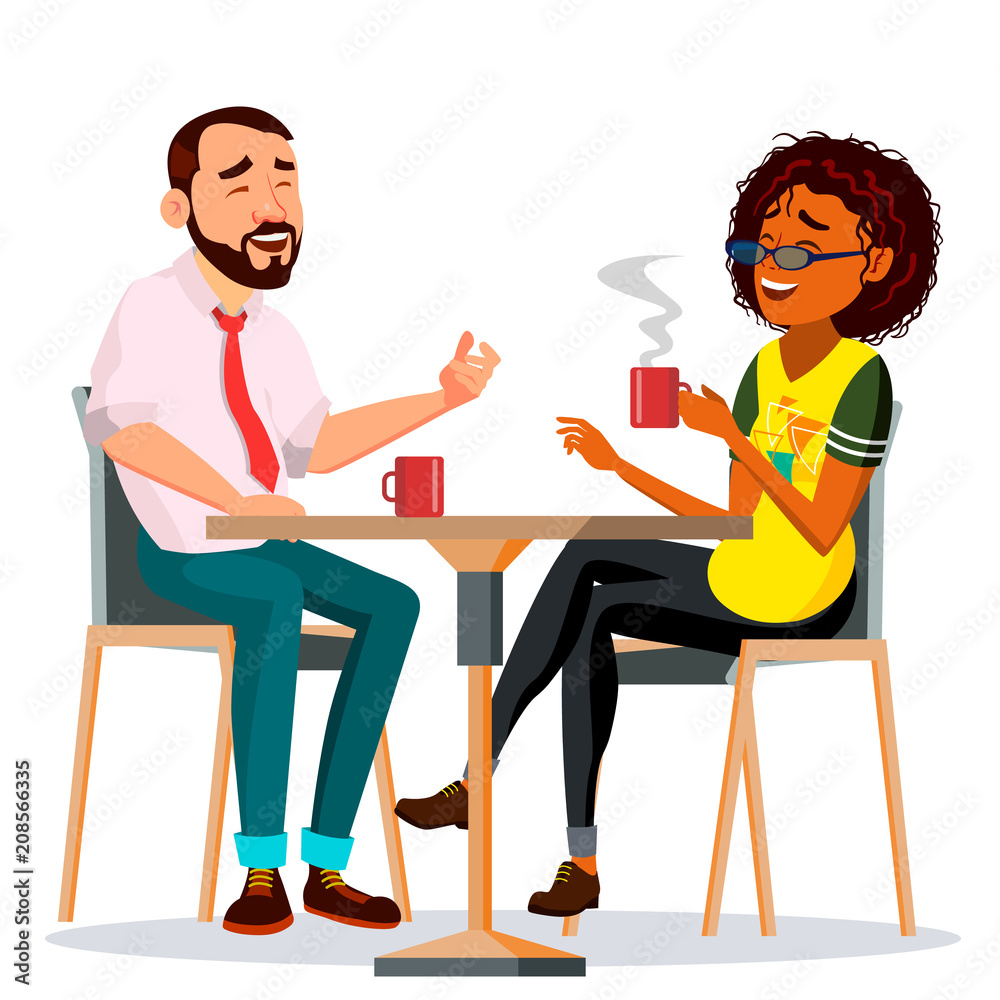 Couple In Restaurant Vector. Man And Woman. Sitting Together And Drinking Coffee. Lifestyle. Isolated Cartoon Illustration Couple In Restaurant Vector. Man And Woman. Sitting Together And Drinking Coffee. Lifestyle. Isolated Cartoon Illustration