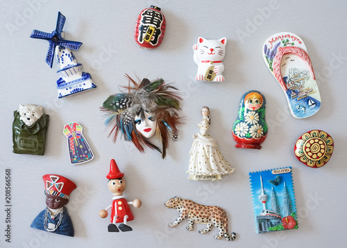 Magnet collection. Souvenir fridge magnetic collection from all around the world