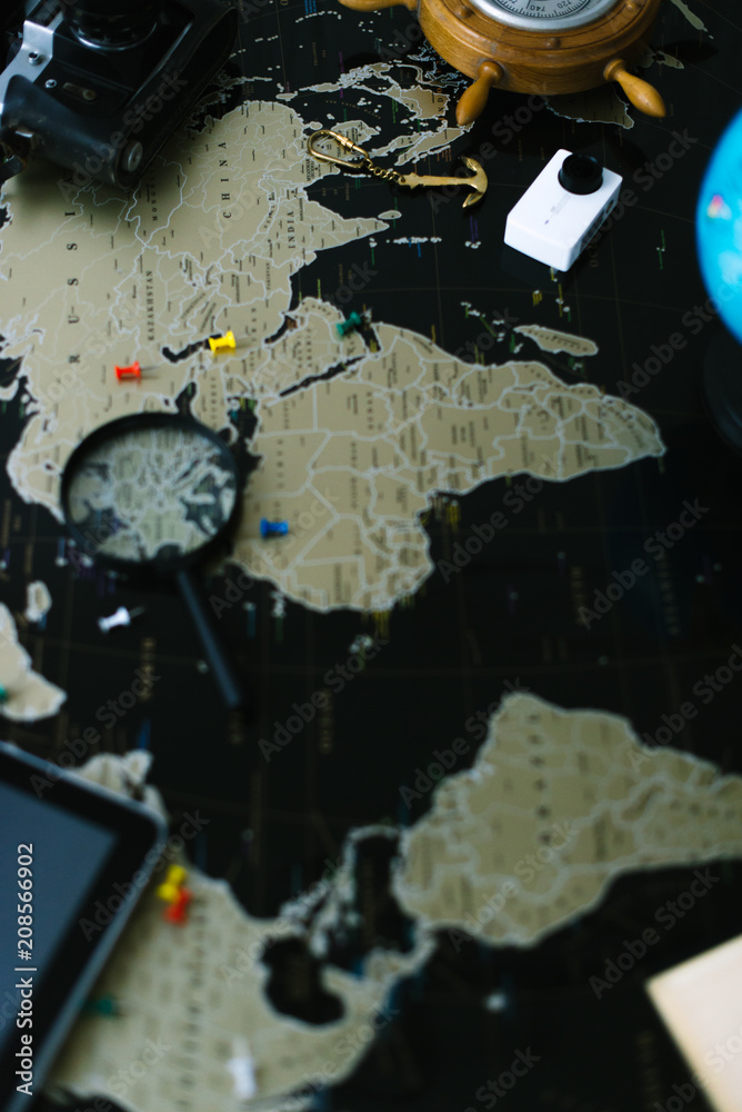 Fototapeta premium Black gold map of the world. The concept of travel