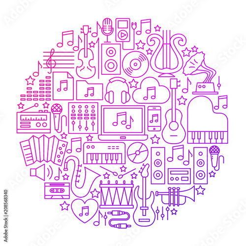 Music Line Icon Circle Design