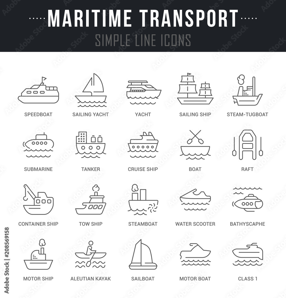Set Vector Line Icons of Maritime Transport. Set Vector Line Icons of Maritime Transport.