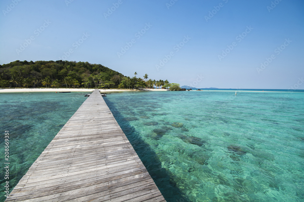 Wooden pier at an island in Trat Province, Thailand.