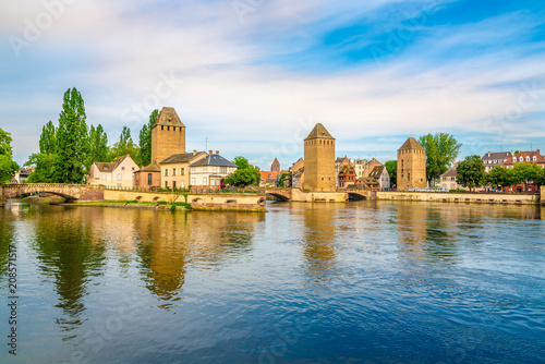 View at the Towers of Ponts Couverts from Barrage Vauban bridge in Strasbourg - France