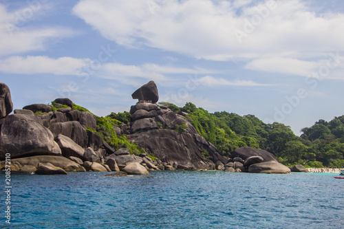 sea, island, beach, water, rock, sky, coast, blue, landscape, ocean, nature, tropical, travel, rocks, summer, thailand, stone, bay, green, cloud, beautiful, holiday, view, coastline, shore