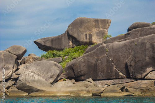 sea, beach, water, coast, rock, landscape, nature, island, ocean, sky, blue, travel, rocks, summer, coastline, sand, cliff, shore, stone, bay, greece, view, tourism, tropical, mountain