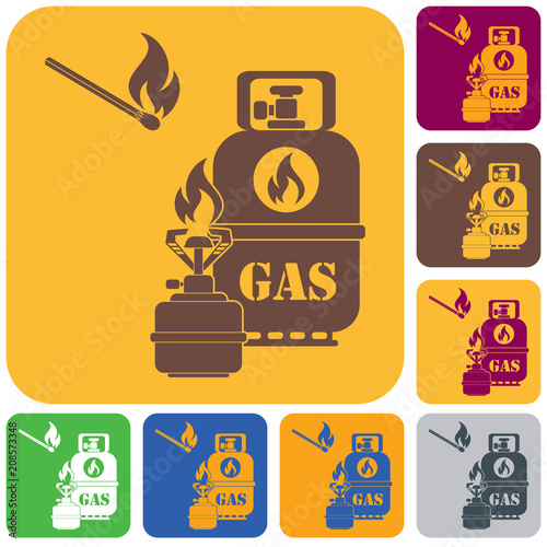 Camping stove with gas bottle icon vector