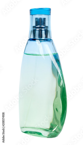 Transparent perfume bottle isolated on white background
