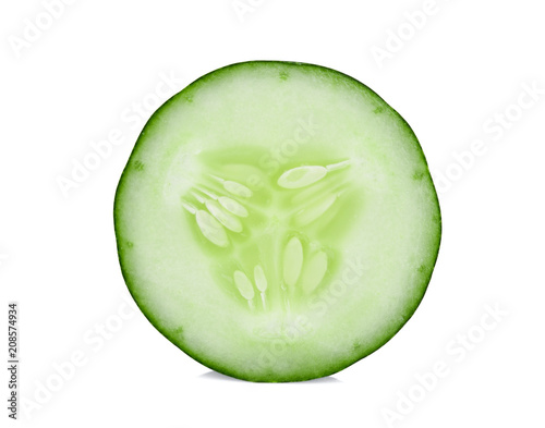 sinlge sliced cucumber isolated on white background