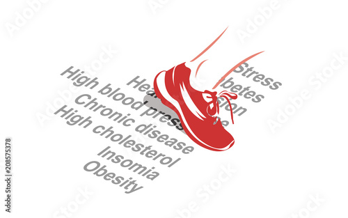 Vector image of a sport shoe stepping over various health conditions