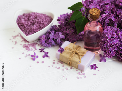 Essential oil with lilac flowers