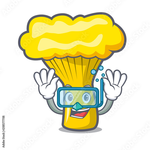Diving chanterelle mushroom character cartoon