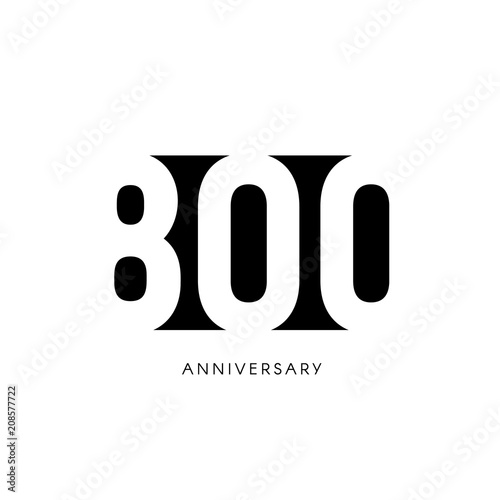 Eight hundred anniversary, minimalistic logo. Eigh-hundredth years, 800th jubilee, greeting card. Birthday invitation. 800 year sign. Black negative space vector illustration on white background.