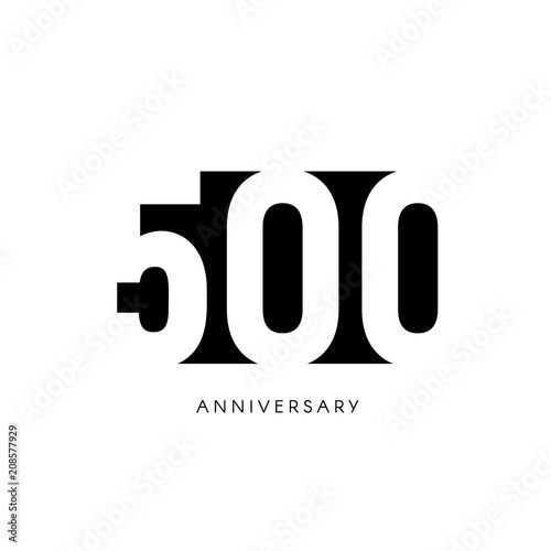 Five hundred anniversary, minimalistic logo. Five-hundredth years, 500th jubilee, greeting card. Birthday invitation. 500 year sign. Black negative space vector illustration on white background.