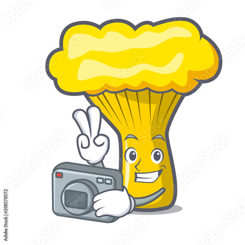Photographer chanterelle mushroom mascot cartoon