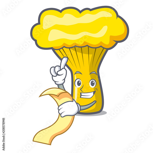 With menu chanterelle mushroom mascot cartoon