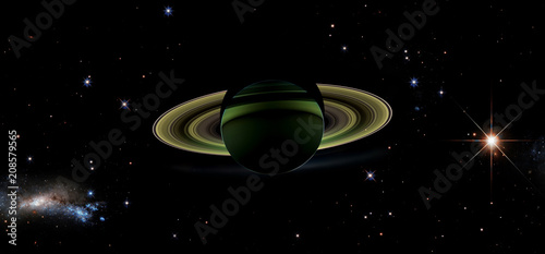 Fototapeta Naklejka Na Ścianę i Meble -  View of Saturn from its shadow with stars. Cassini satellite Saturn mission . Elements of this image furnished by NASA.