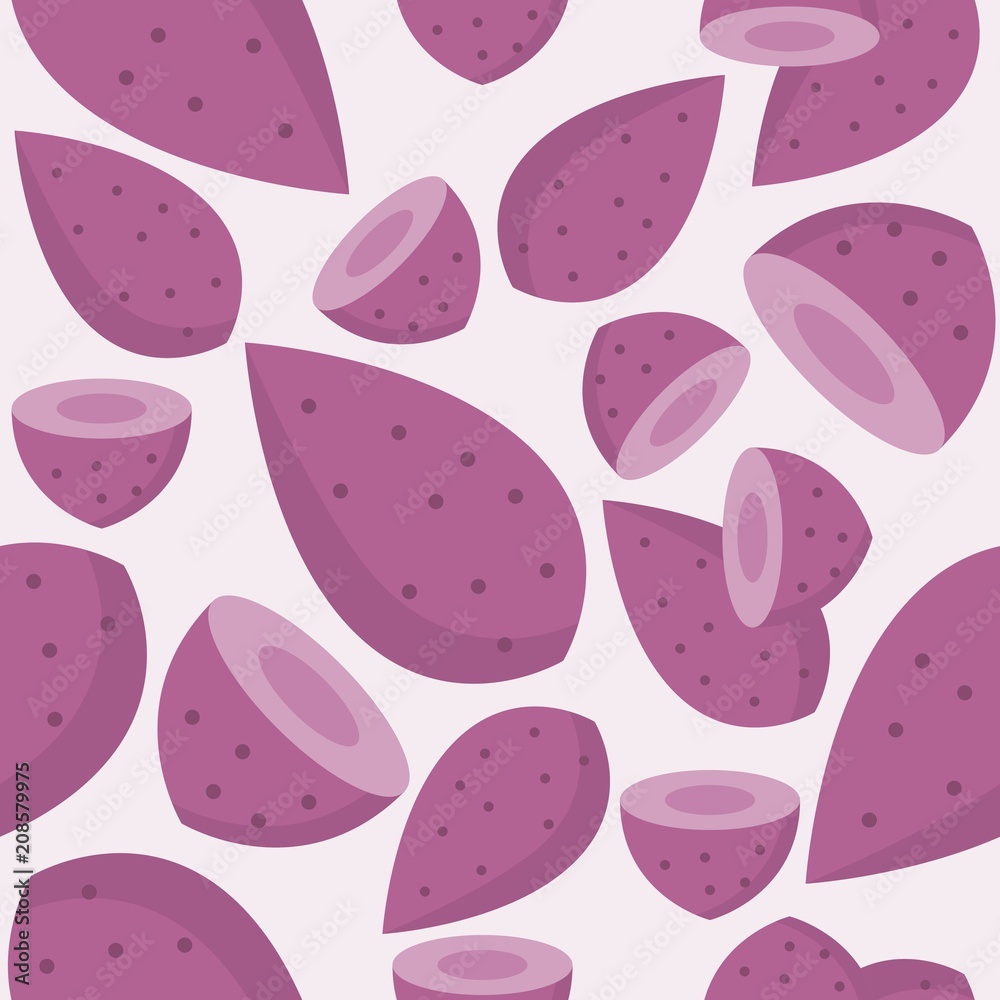 Purple sweet potato seamless pattern, flat design for use as wallpaper, wrapping paper, background or backdrop Purple sweet potato seamless pattern, flat design for use as wallpaper, wrapping paper, background or backdrop