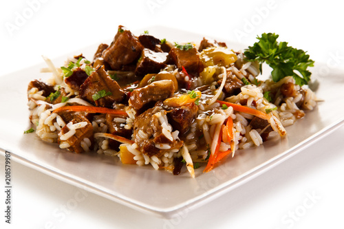 Roast meat with rice and vegetables