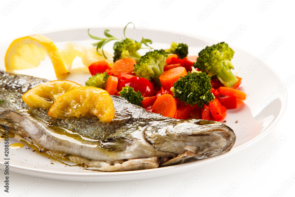Fish dish - roasted trout with vegetables Fish dish - roasted trout with vegetables
