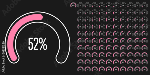 Set of circular sector percentage diagrams from 0 to 100 ready-to-use for web design, user interface (UI) or infographic - indicator with pink