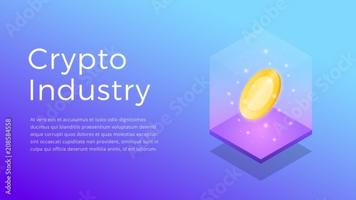 Cryptocurrency. Isometric illustration of Crypto Industry. Crypto Mining Industry concept